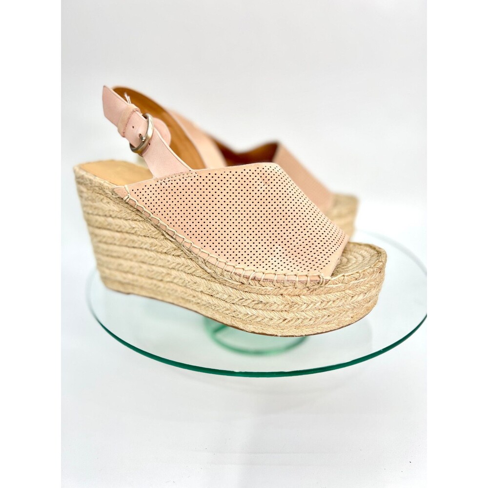 Marc Fisher Andela Espadrille Wedge Sandals Womens Suede Leather Perforated